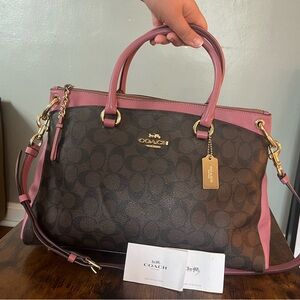 Coach Pink Trim Signature Canvas Satchel